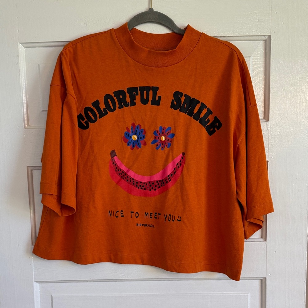 FARM Rio Orange Crop Top with Colorful Smile Design
